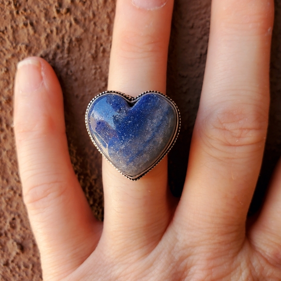 New Heart Shaped Lapis Lazuli 925 Silver Ring. - Picture 15 of 16